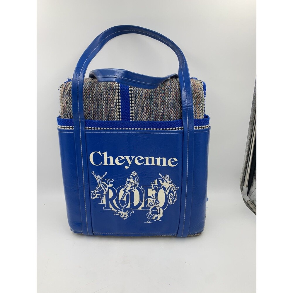 Vintage Cheyenne Rodeo Seat Cushions And Blue Leather Trim Bag Rare